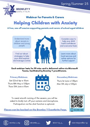 Parent Anxiety Webinar Poster Spring Summer 23