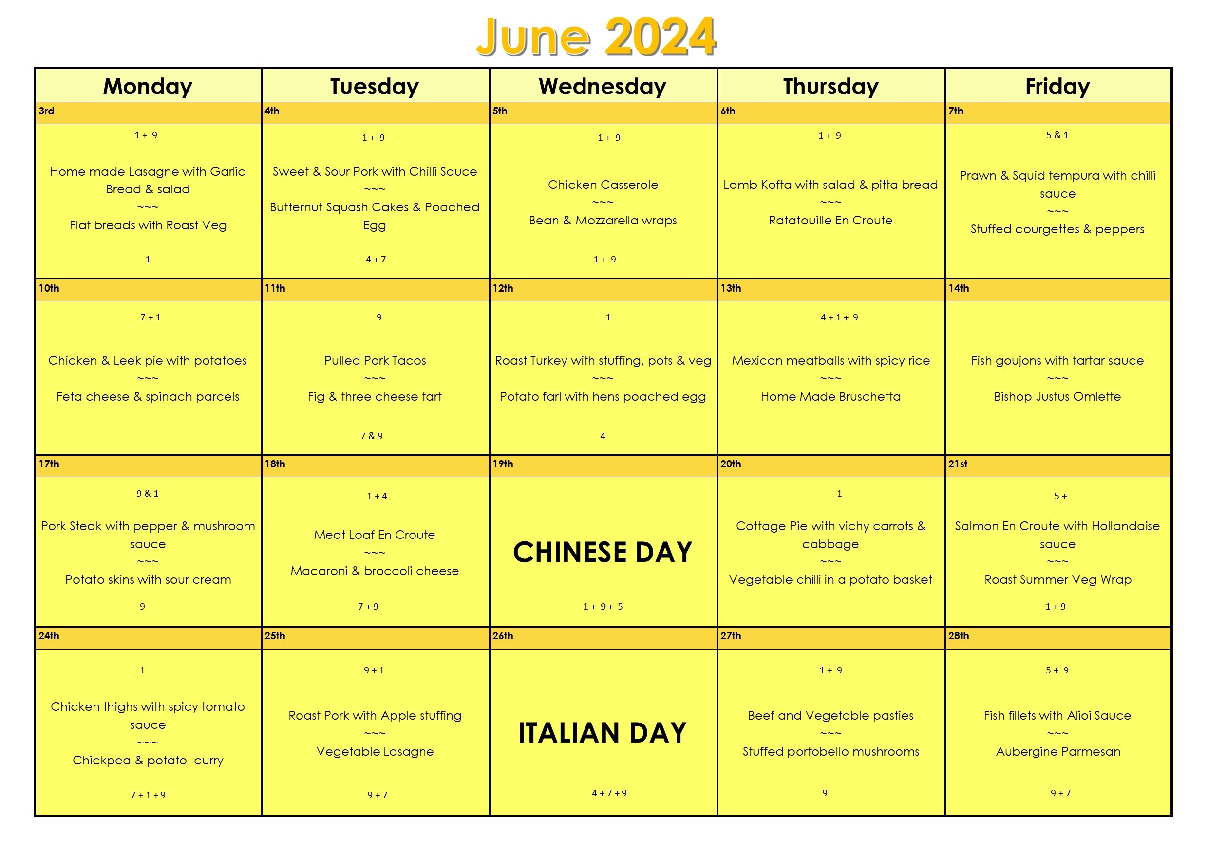 June menu draft